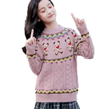 

Teenage Girls Sweaters Bear Pattern 2020 Winter Warm Kids Ribbed Sweaters Knit Pullover Baby Girl Sweater Outerwear Clothing Top