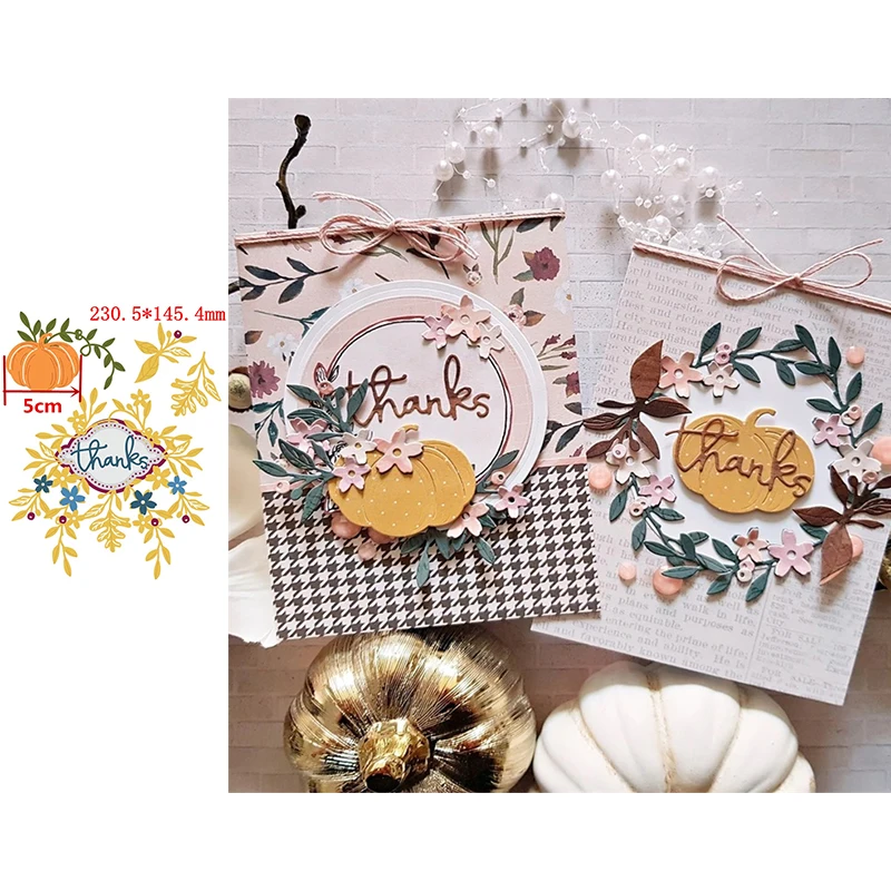 

Warm Holiday Celebration Flower Branch Pumpkin THANKS Word Metal Cutting Dies Scrapbooking Album Paper DIY Cards Crafts 2019