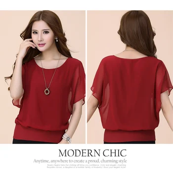 

Droppshiping Women Casual Short Batwing Sleeve O Neck Chiffon Blouse Shirts Tops for Summer d88