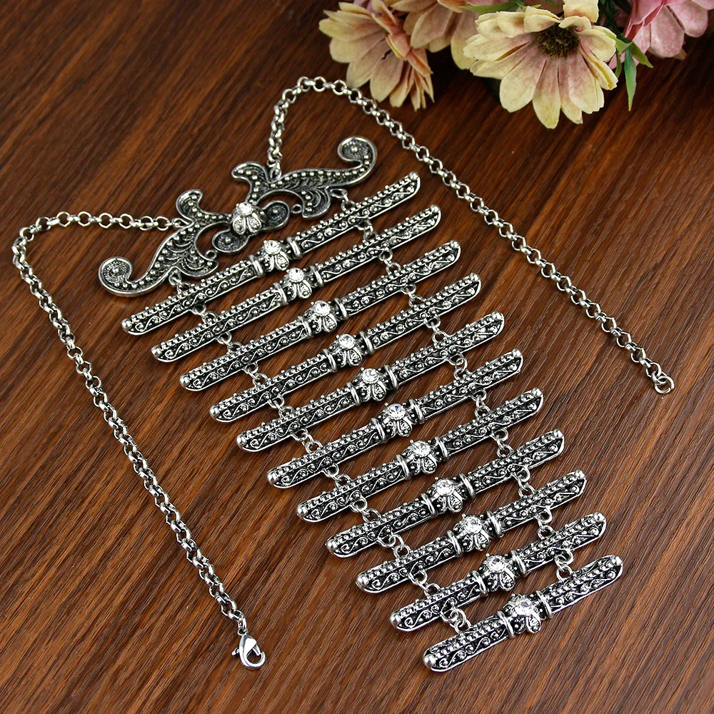 Sunspicems Retro Gold Silver Color Caucasus Women Breastplate Chest Chain Ethnic Bridal Jewelry Wedding Dress Accessories bridal dress decoration