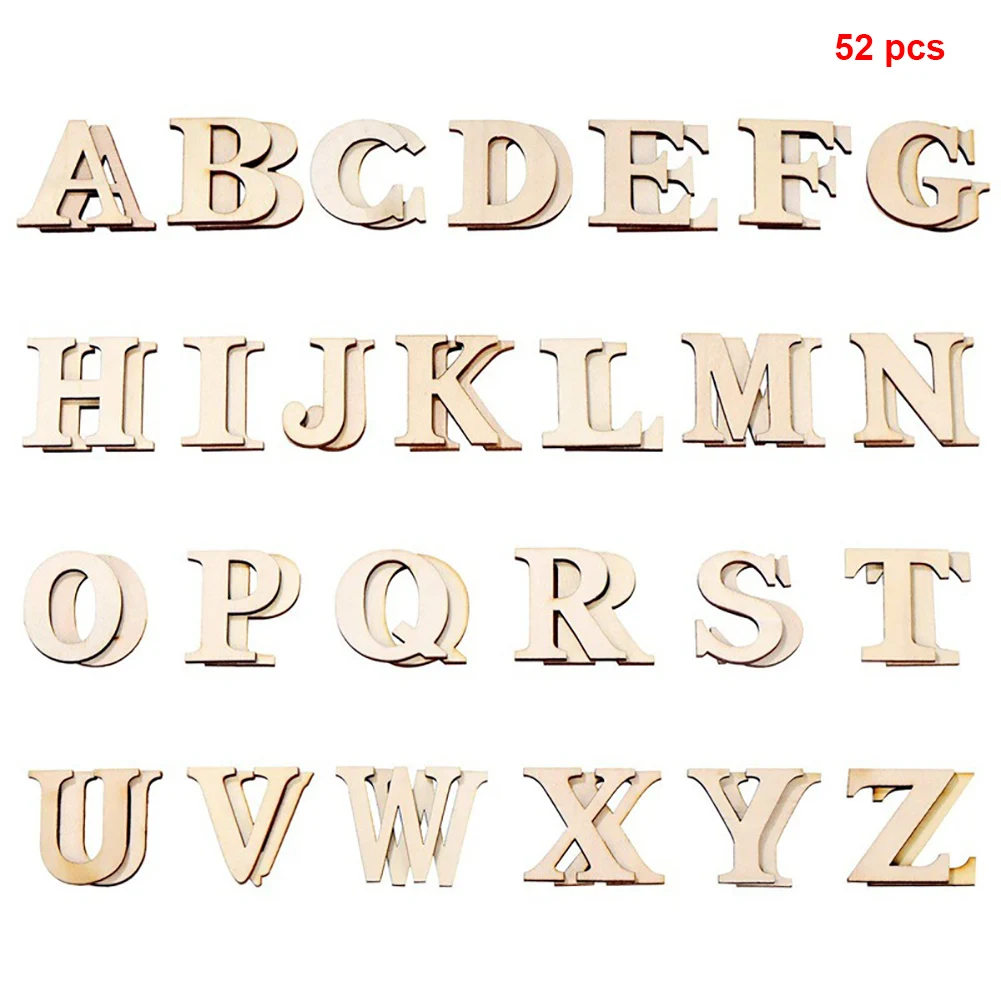 52pcs/set Decoration Patchwork Educational Word DIY Numbers Arts Crafts Party Wooden Letters Alphabet Home Handmade Mixed afbeelding