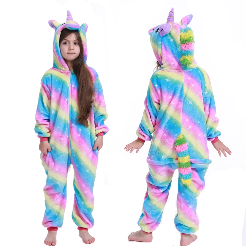 rain-bow Kigurumi/комбинезон для детей; Пижама с рисунками животных для мальчиков и девочек; одеяло с единорогом; детская пижама для костюмированной вечеринки; комбинезон для мальчиков - Цвет: rain-bow