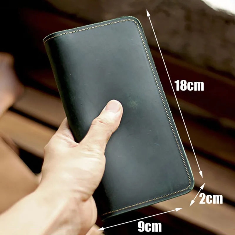 Retro Green AETOO Mad Horseleather Мужской винтажный Длинный кошелек ручной работы, кожаный большой кошелек на молнии, мужская кожаная сумка для телефона - Цвет: Retro Green