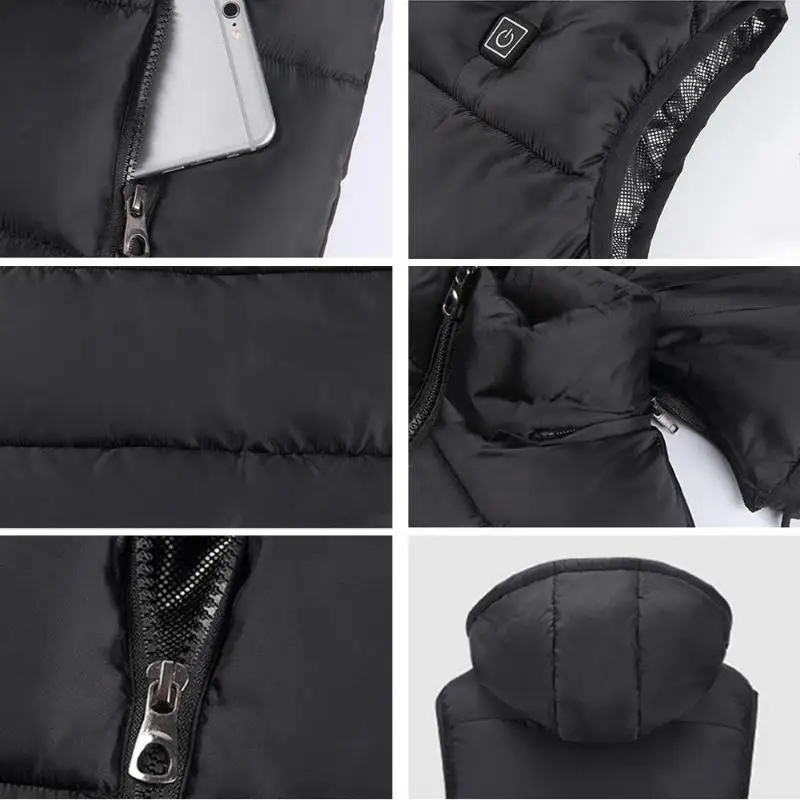 Winter Heated Vest Down Cotton USB Electric Thermal Heating Jacket Waistcoat for Outdoor Hiking Cycling Sports