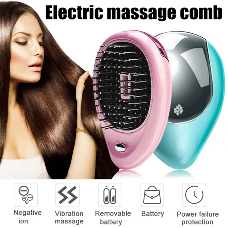 

Portable Electric Ionic Hairbrush Mini Ion Vibration Hair Brush Comb Head Massager For Styling Anti-static Straight Hair Comb