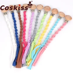 Coskiss – attache sucette en bois de hêtre pour bébé, 1 pièce, en coton tissé à la main, porte sucette pour nouveau né, porte sucette à mâcher 