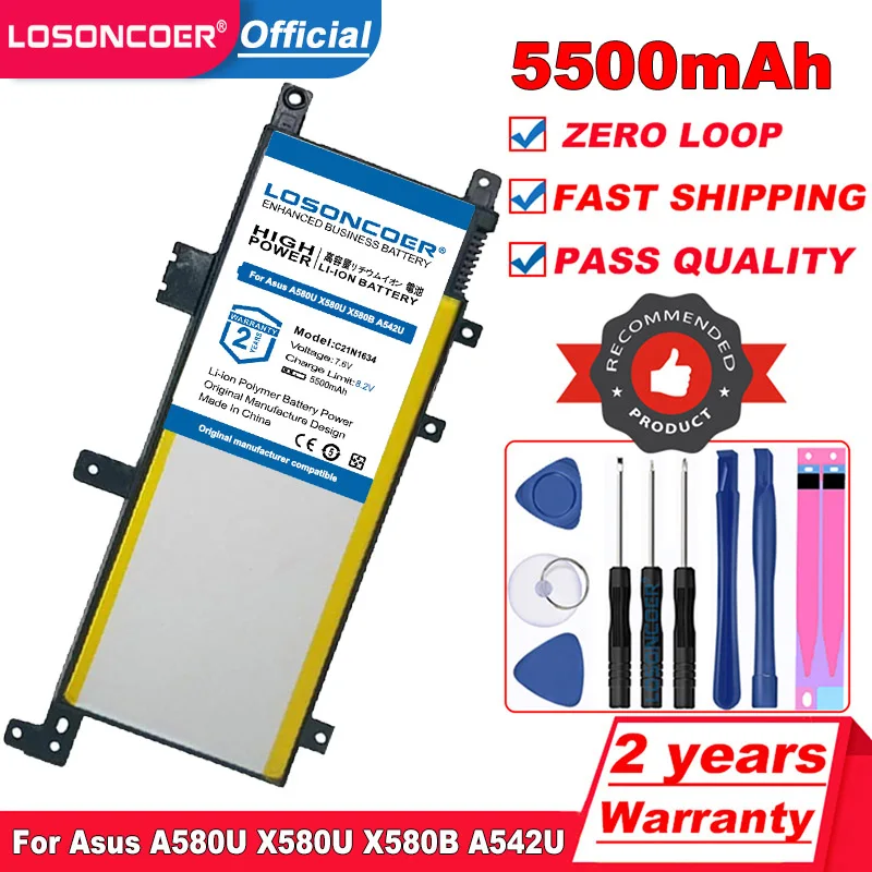 LOSONCOER высокое качество C21N1634 Аккумулятор для ноутбука Asus A580U X580U X580B A542U R542U R542UR X542U