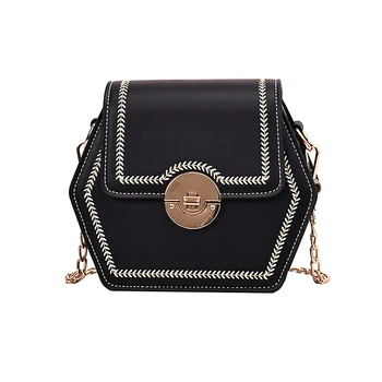 

Women Hexagon Crossbody PU Chain Shoulder Geometric Polygon Casual Flap Bag Hasp Chain Mini Messenger Faux Leather Phone lady