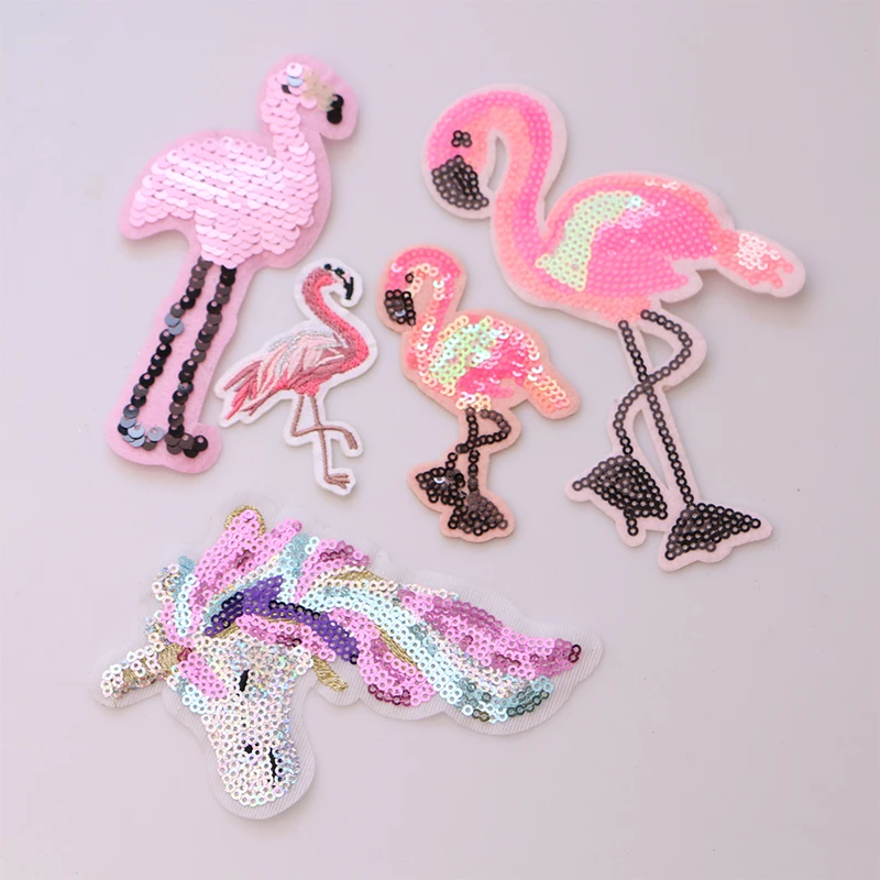 

Cartoon Decorative Patch Unicorn Flamingo Sequins icon Embroidered Applique Patches For DIY Iron on Badges Stickers on backpack