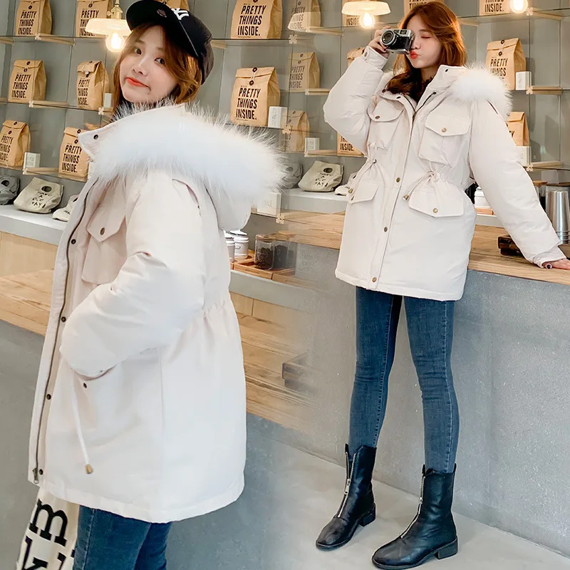 

Cotton Coat Women's Mid-length 2019 New Style Korean-style Loose Thick down Jacket Cotton-padded Clothes Women's Large Size Coat