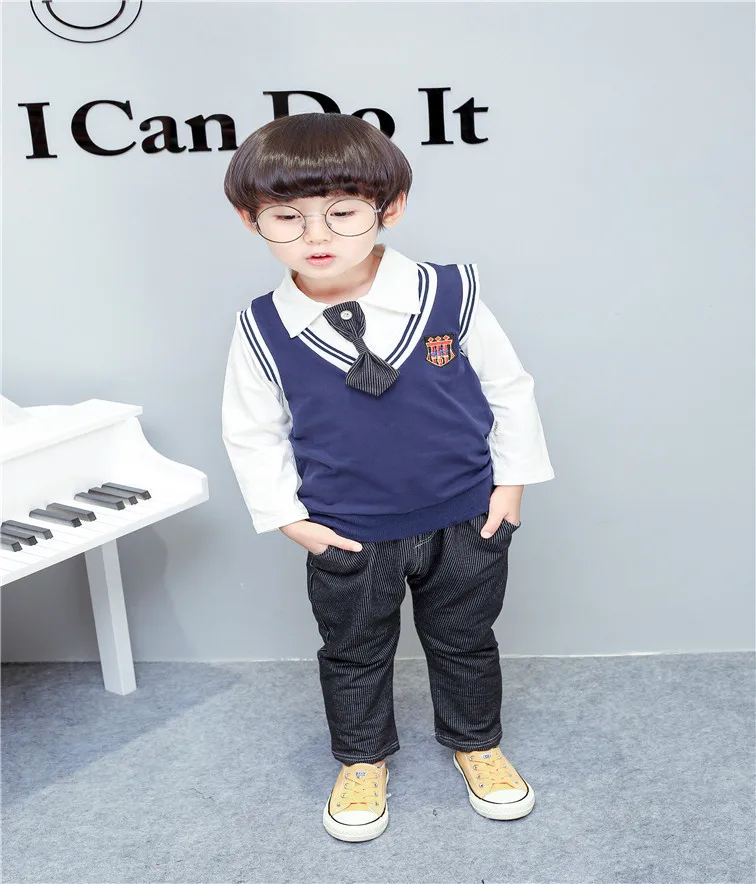 

2019 Spring And Autumn Boys Sweater Suit New Style Children College Style Waistcoat Three-piece Set