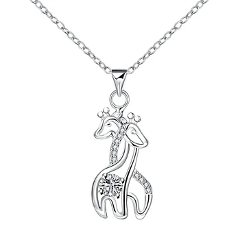 

100% real 925 Silver necklace with round zircon pendent silver jewelry animal giraffe ladies necklace woman wedding party gift