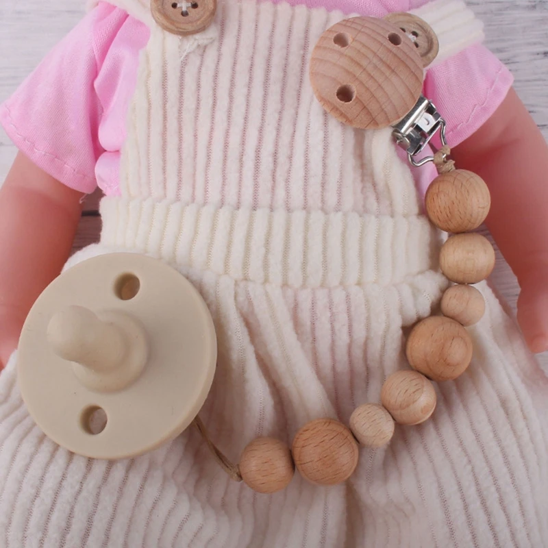 

Newborn Pacifier Clip Chain BPA-free Beech Wooden Beads DIY Dummy Nipple Soother Holder Baby Teething Chewing Toys Chain