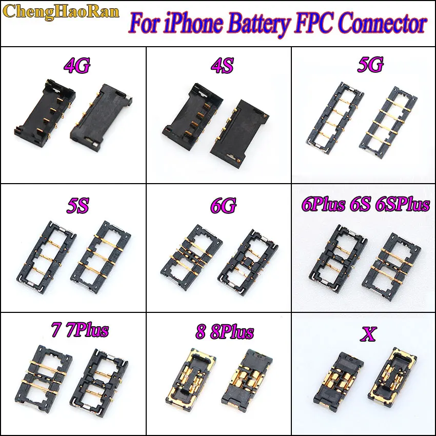 For iPhone 4 4s 5g 5c 5s 6g 6 6s 7 8 plus 6sp x Battery Connector Clip Plug Holder Terminal Logic Board Motherboard FPC Parts