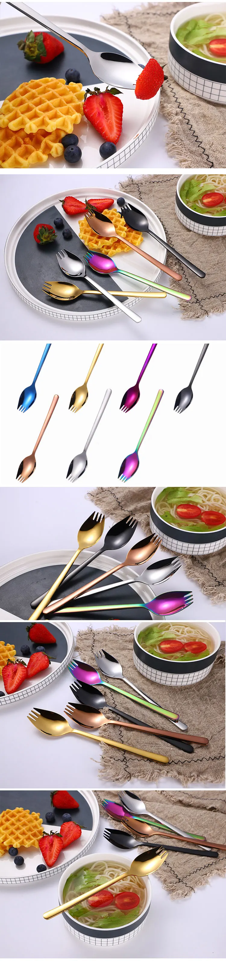 Cathylin Spork 304 нержавеющая сталь многоразовые походные столовые приборы красочные фруктовый салат десертная ложка Металл Титан OT19050