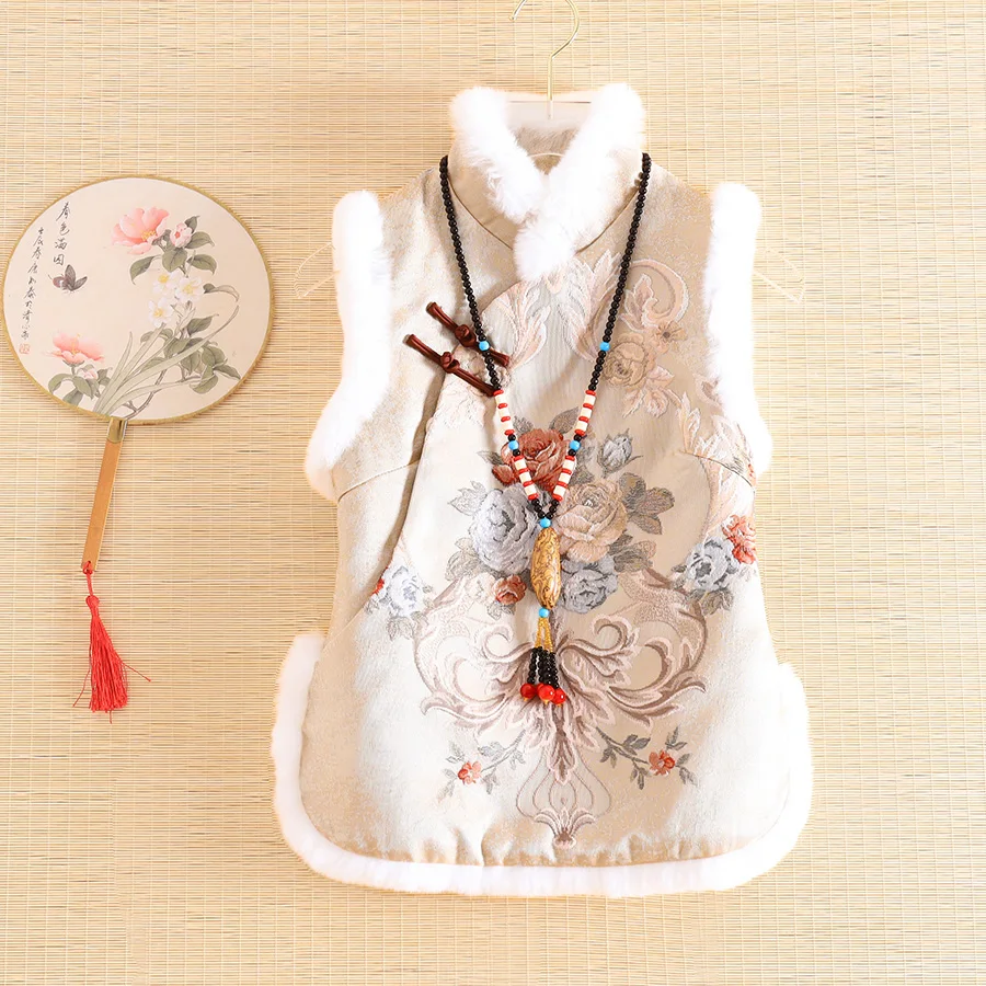 

High-end New Style Autumn Women Cotton Vest Top Stitching Rabbit Hair Chinese Style Retro Jacquard Elegant Lady Sleeveless Vest Warm Top Female S-2XL