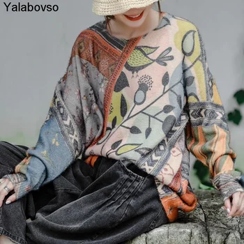 

Retro Printing O Neck Imitation Mink Sweater Women's 2020 Autumn New Loose Comfortable All-match Pullover Sweaters For Women