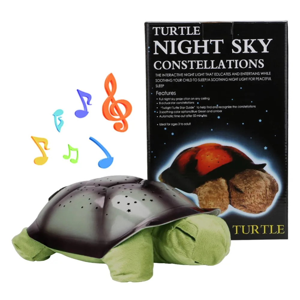 Night Lamp USB Powered Plush Bedroom Nightlight Coquimbo Sleeping Turtle Nursery Night Light With Baby Music Projector Star