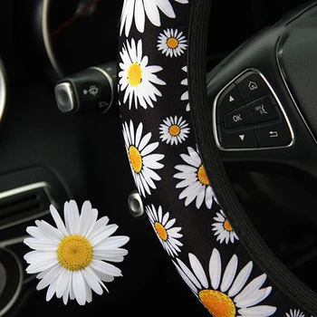 

3pcs Car Steering Wheel Handbrake Gearshift Cover Protection Daisy Decorations High Quality Auto Steering Wheel Cover