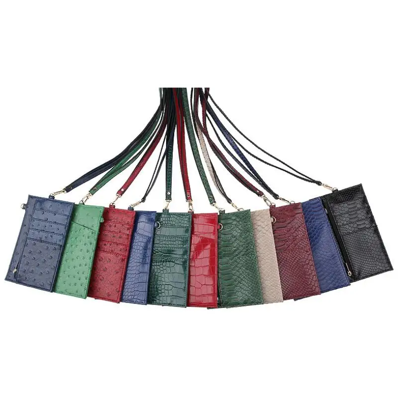 

2020 New Arrival Crocodile Phone Bag Women Genuine Leather Zipper Phone Wallet Python Leather Pouch Card Holder Neck Wallet