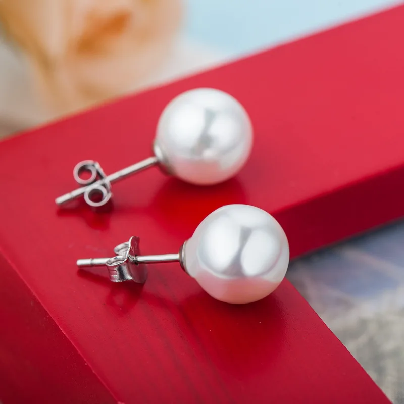 Cellacity Classic Round Shell Pearl Earrings for Women White Pink Silver 925 Jewelry Graceful Delicate Stud Earrings Party Gift