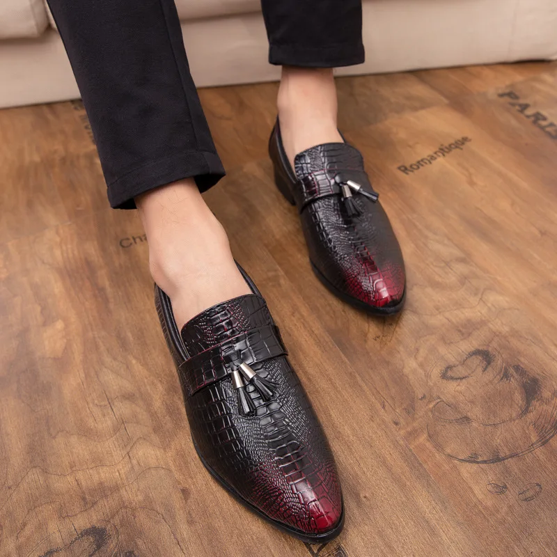 Merkmak/Мужская обувь; модные модельные туфли с кисточками; классическая офисная обувь с узором «крокодиловая кожа»; деловая обувь; большие размеры