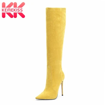 

KemeKiss Knee High Boots Women Plus Size 34-45 New Winter Keep Warm Long Boots Sexy Pointed Toe Party High Heel Shoes Women