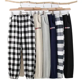 

Large Size 100% Cotton Sleep Bottoms Fashion Plaid Pajamas For Men Fall Winter Casual Loose Home Trousers Soft Sleep Home Pants