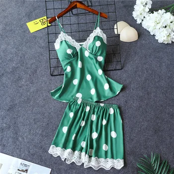 

Ladies Sexy Silk Satin Sleepwear Sleeveless Pyjama V-neck Pijama Floral Pajama Set Plus Size Sleep Wear Lace Nightwear For Women