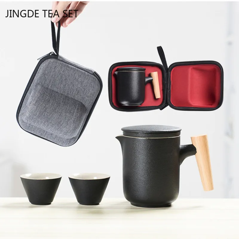 Retro Ceramics Teaware Set Stoneware Filter Teapot Chinese Tea Ceremony Supplies Travel Portable One Pot and Two Cups | Дом и сад