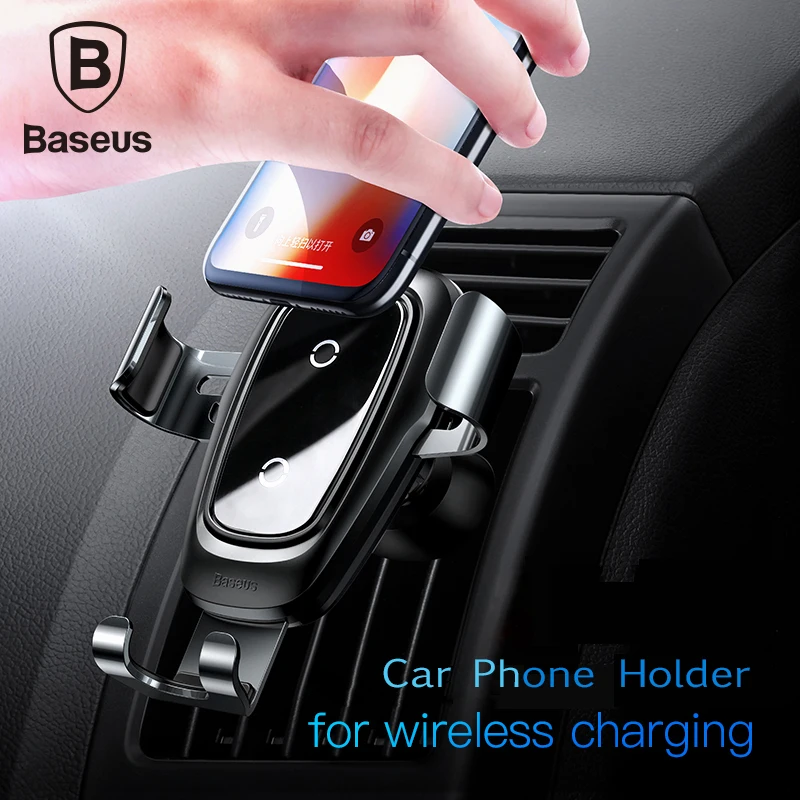 Baseus держатель для телефона в машину Универсальный Автомобильный держатель 10 Вт qi Беспроводное зарядное устройство для iPhone X samsung S10 S9 S8 Быстрая зарядка подставка для телефона на вентиляционное отверстие