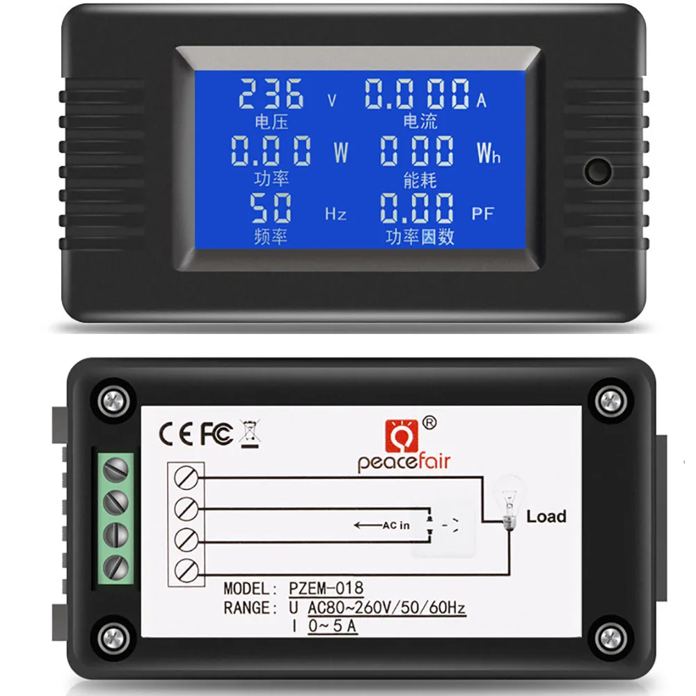 Мини цифровой вольтметр Амперметр мощность тестер частоты энергии 6 параметров дисплей AC 80-260 в 5A 10A 100A сигнализация перегрузки функция