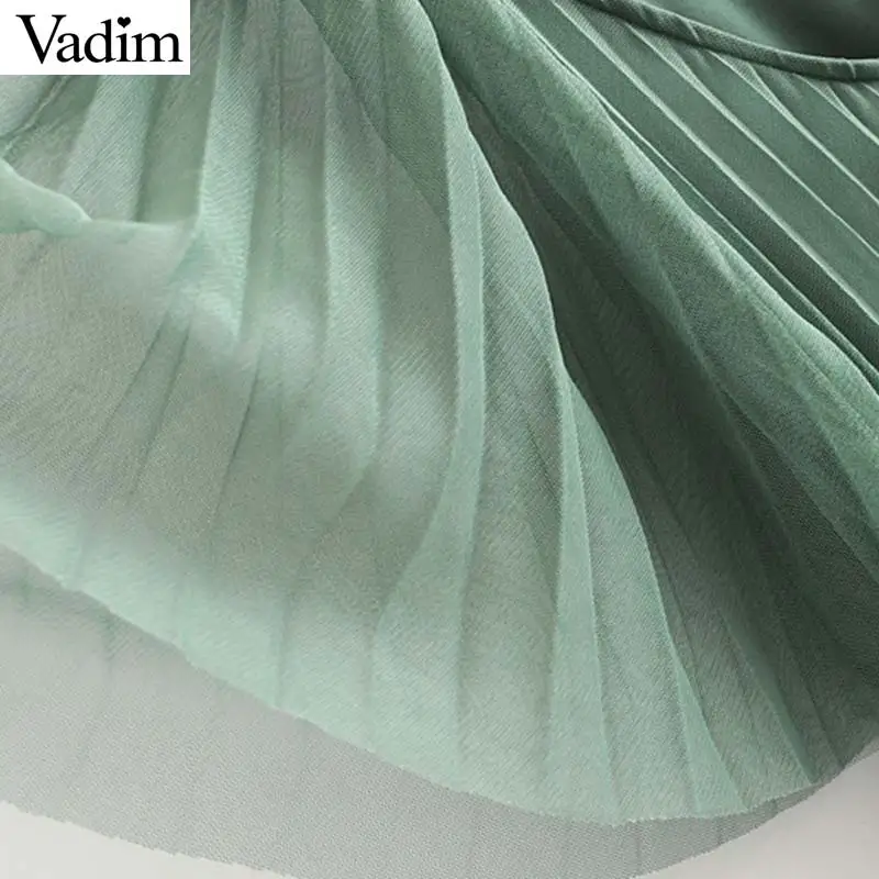 Женское элегантное платье vadim Сетчатое плиссированное платье с рукавом до локтя миди женское повседневное однотонное платье до середины икры vestidos QC754