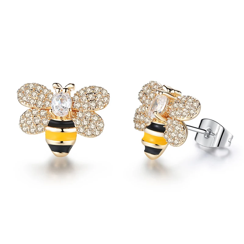 Модные темпераментные серьги в виде маленькой пчелы цветные глазурные капли