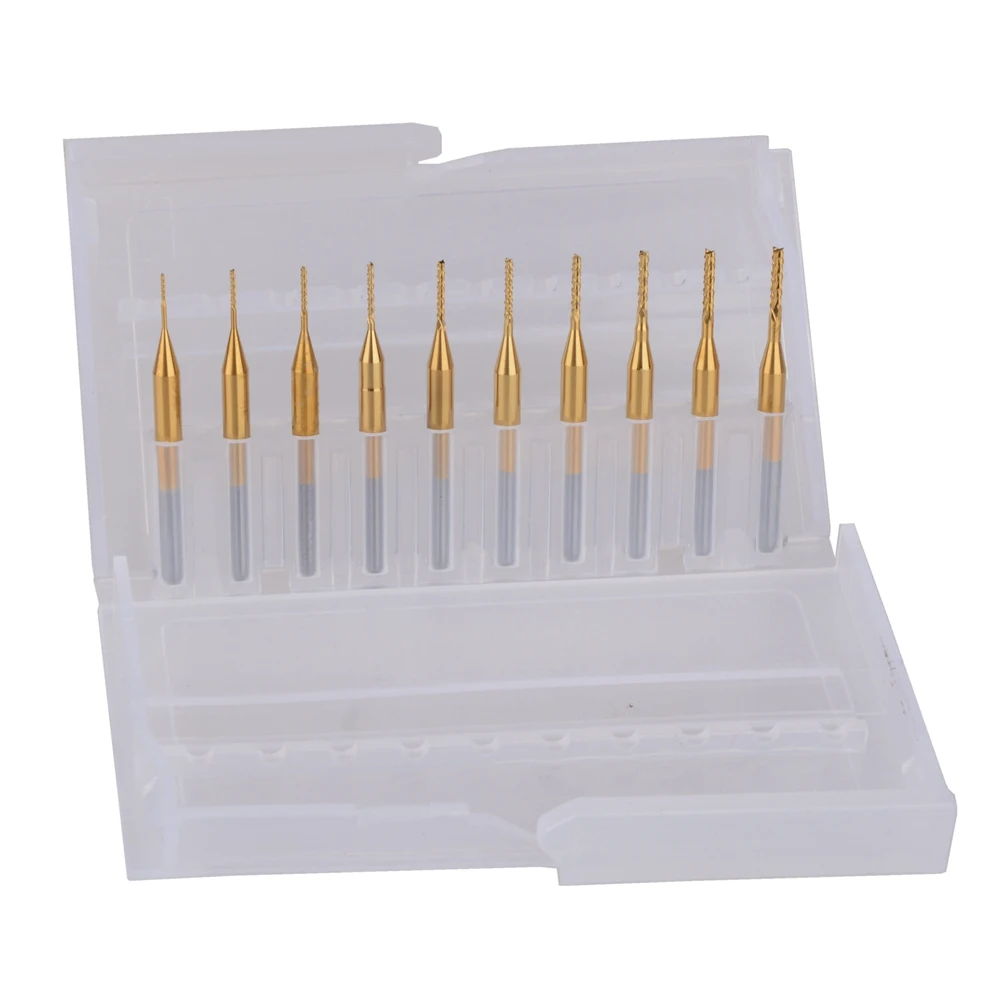

10pcs Titanium Coat Carbide 0.5-1.4mm PCB Carbide Tools, CNC Cutting Bits, Millinging Cutters Kit for Engraving Milling Machine