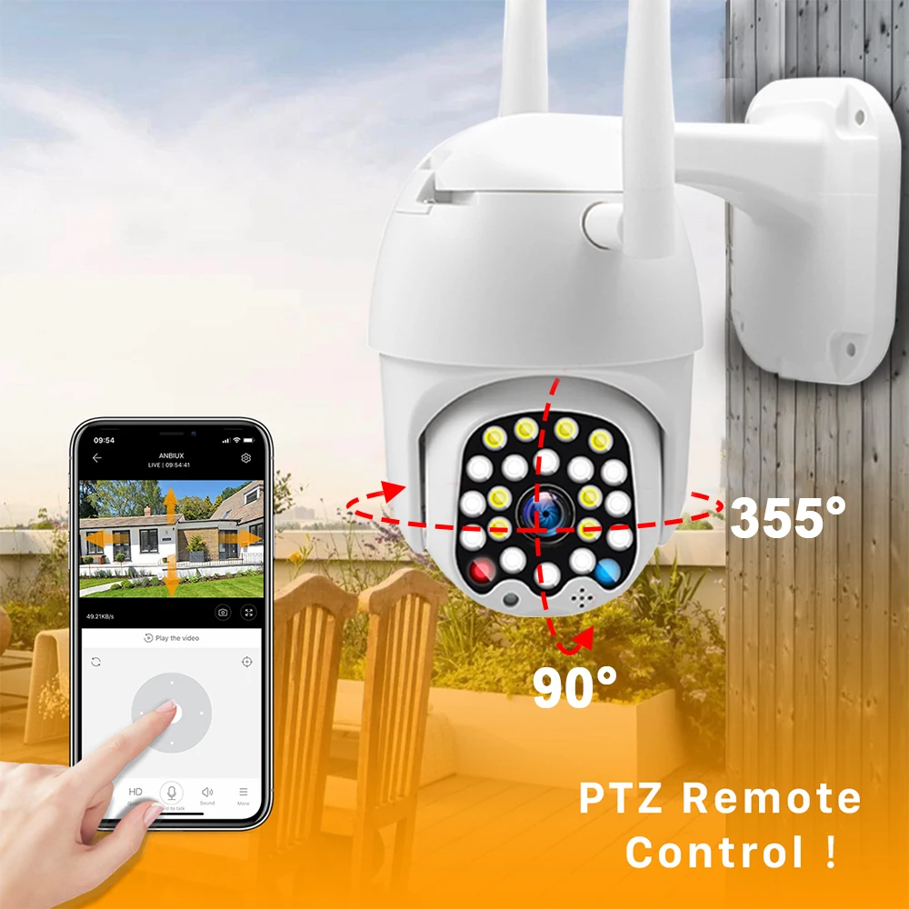 1080P Cloud Wifi PTZ Camera Waterproof 2MP Full Color Auto Tracking CCTV Security IP Camera 4X Digi