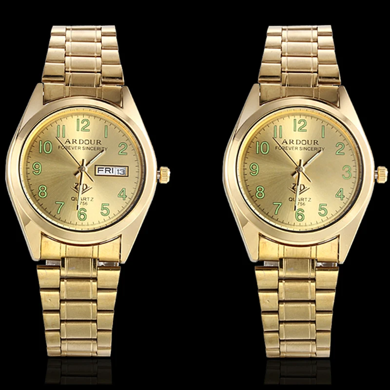 

Men Luminous Hand Golden Watch Business Stainless Steel Date Day Display Quartz Analog Clock Luxury Wristwatch Relogio Masculino