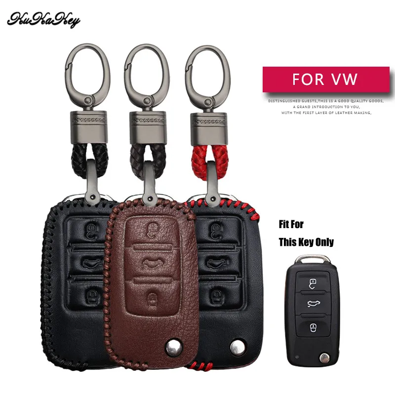 Кожаный чехол для автомобильных ключей защитный Volkswage VW Polo Golf Passat Tiguan Bora Jetta Lavida