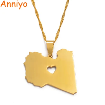 

Anniyo State of Libya of Pendant Necklace for Women/Men Gold Color Jewelry Libya Country Map #005521