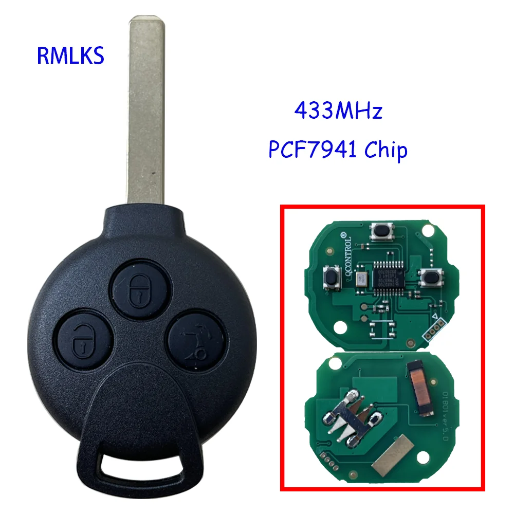 3 Buttons Car 433MHz PCF7941 Chip Remote Key Fit for Mercedes For Benz Smart Smart Fortwo 451 2007 2008 2009 2010 2011 2012 2013