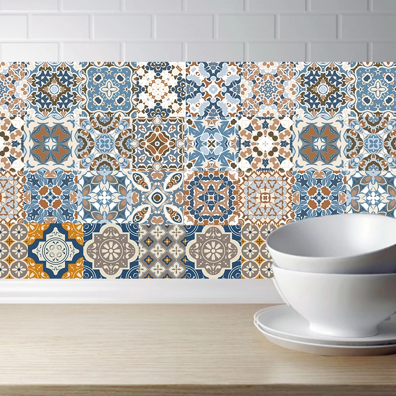Арабский Ретро плитка наклейки для кухни Ванная пластик самоклеющиеся наклейки на стену гостиная DIY Декор обои водонепроницаемый