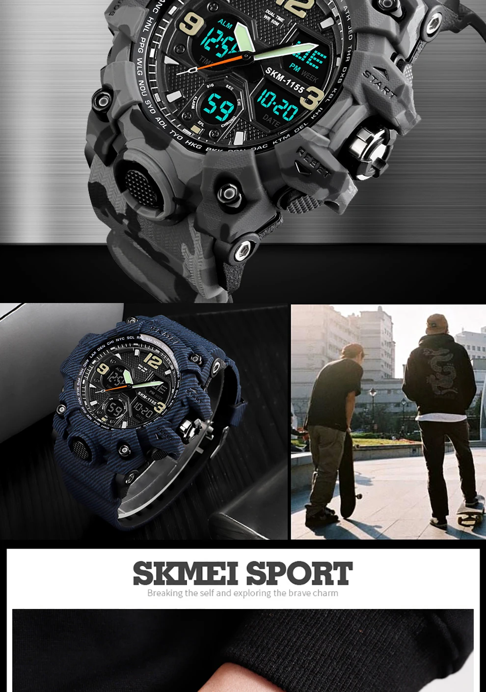 SKMEI Military Army Camo Sports Watches Men Top Luxury Quartz Digital Waterproof Sport Watch Male Wristwatch relogios masculino