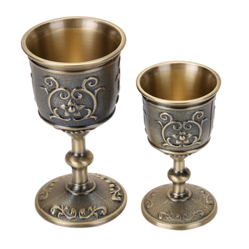 Vintage Classical Metal Wine Cup Handmade Small Goblet Household Copper Wine Glass Carving Pattern Creative Drinkware