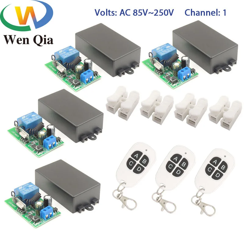Wenqia smart switch 433Mhz RF Remote Control AC 85-220V 1 Ch Relay Receiver and Transmitter meanwhile control for Light/Fan/Led |