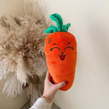 

Fashion 2019 Women Plush carrot Fanny Pack Crossbody Bag Chain Bags Warm Smile Winter Bag сумки женские#45