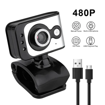 

HD 480P Web Camera for Skype Live Class Conference with Built-in Microphone USB Video Camera Widescreen Video Live Camera