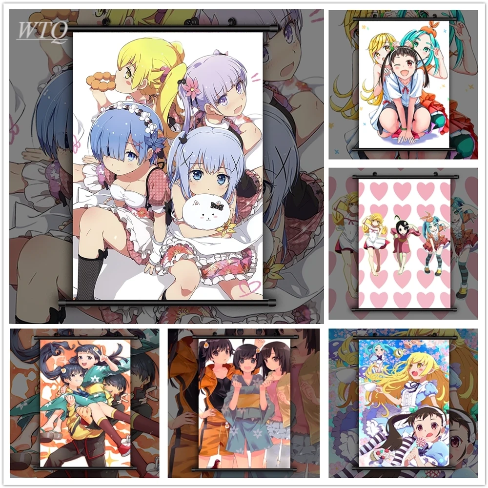 Постеры Monogatari с аниме Рем Лам настенный постер Картина на холсте Настенный декор