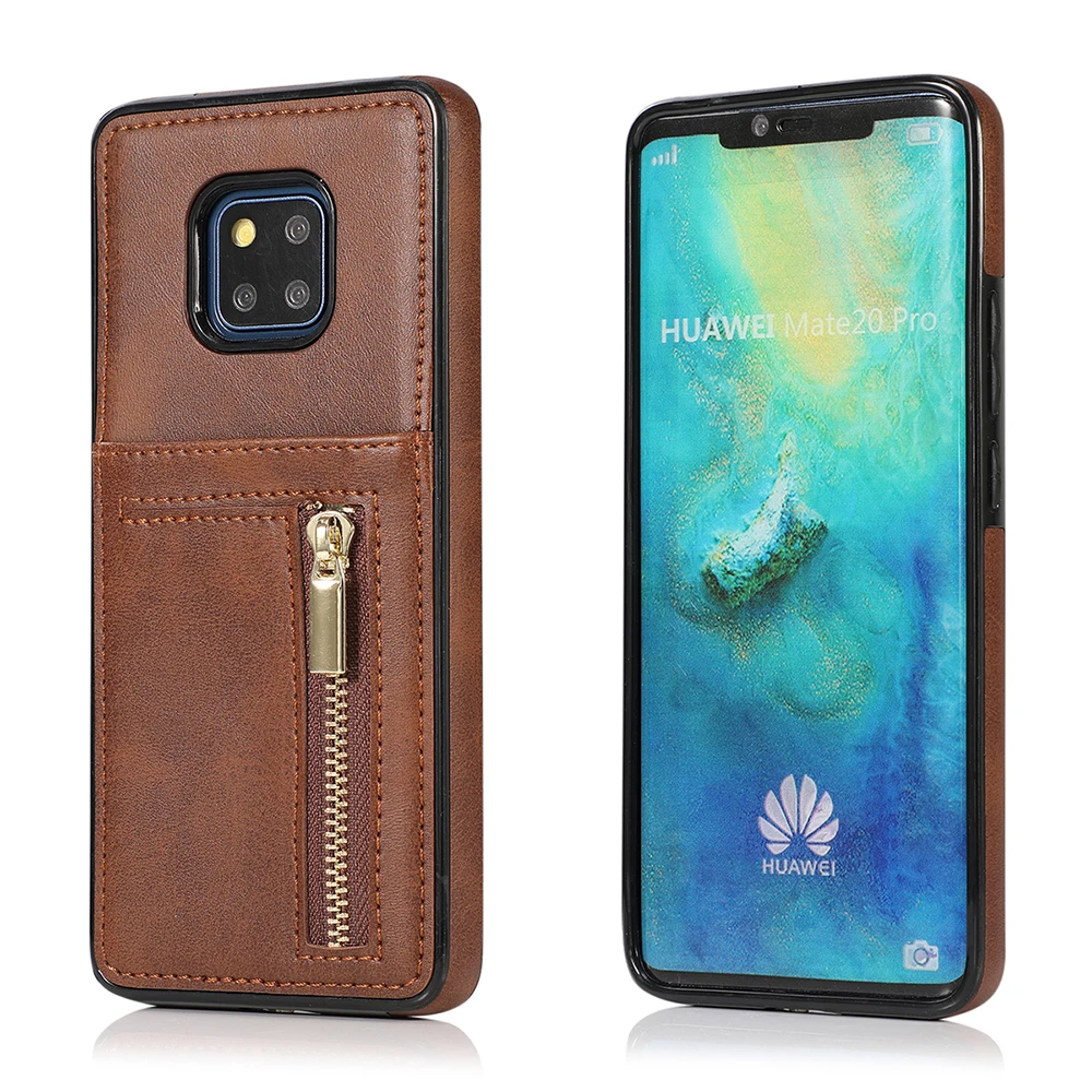 Brown Ретро Кожаный чехол для huawei mate 20 pro с отделениями для карт, силиконовый мягкий Bac чехол для телефона для huawei p30 lite с бумажником на молнии - Цвет: Brown