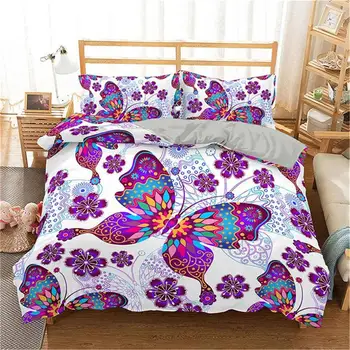 

Homesky 3D Butterfly Bedding Set Bohemian Butterflies and Flowers Prints Quilt Set Bed Cover Girls Duvet Cover Set Full/Queen