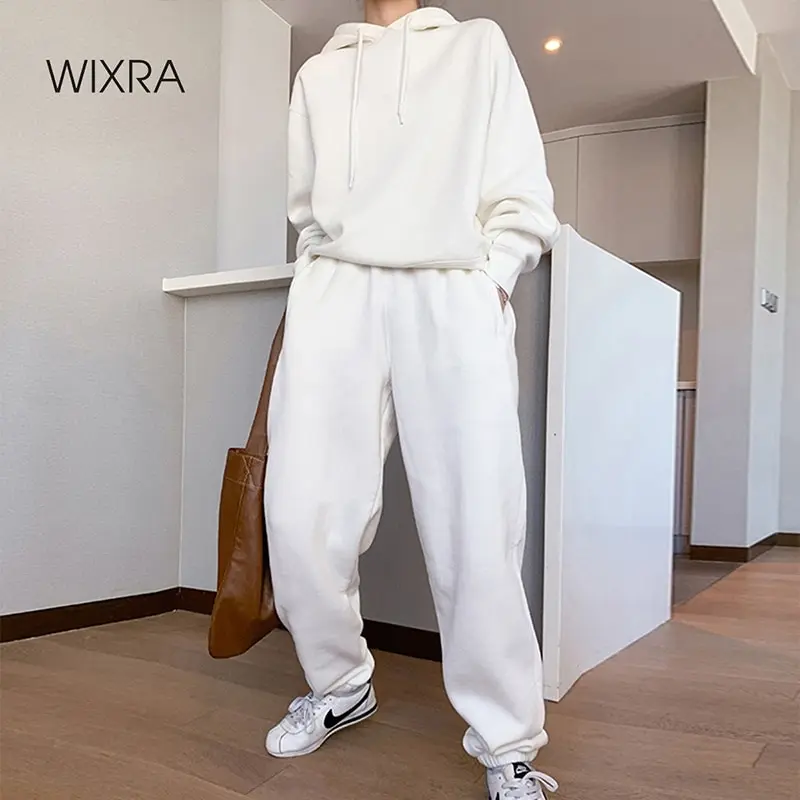 Wixra-Conjuntos de sudadera básica de algodón para mujer, sudaderas con capucha para principios de primavera + Pantalones de cintura elástica, trajes informales, ropa de calle